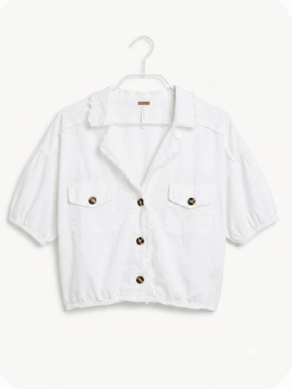 Free People Intimately White Cropped Raw Edge Button Down Pocket Blouse M